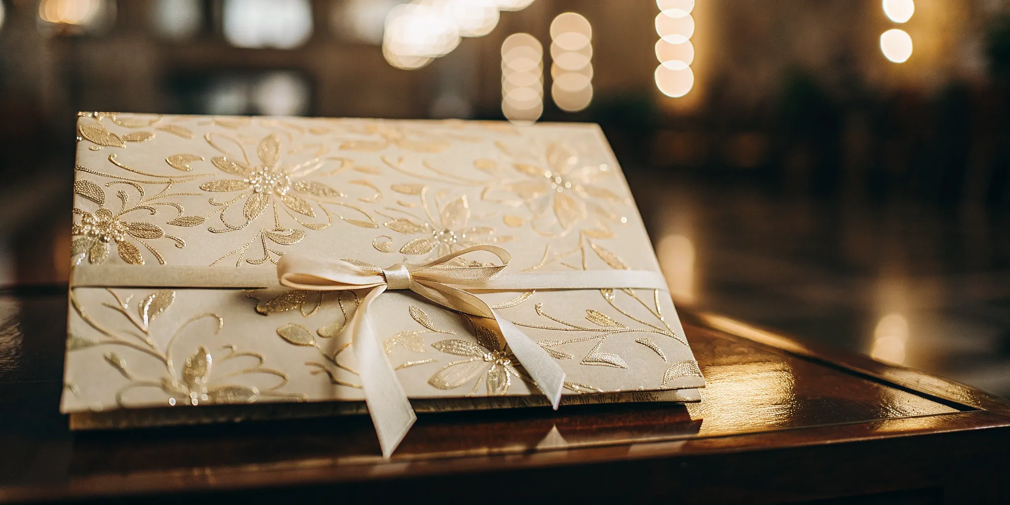 A custom event invitation with gold floral design, created using the best tool for custom invitations.